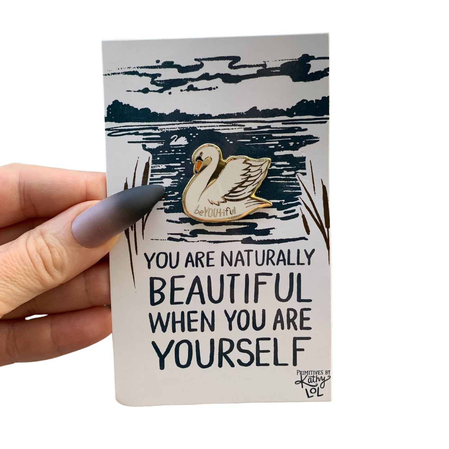 You Are Naturally Beautiful When You Are Yourself Swan Enamel Pin in White and Gold by The Bullish Store