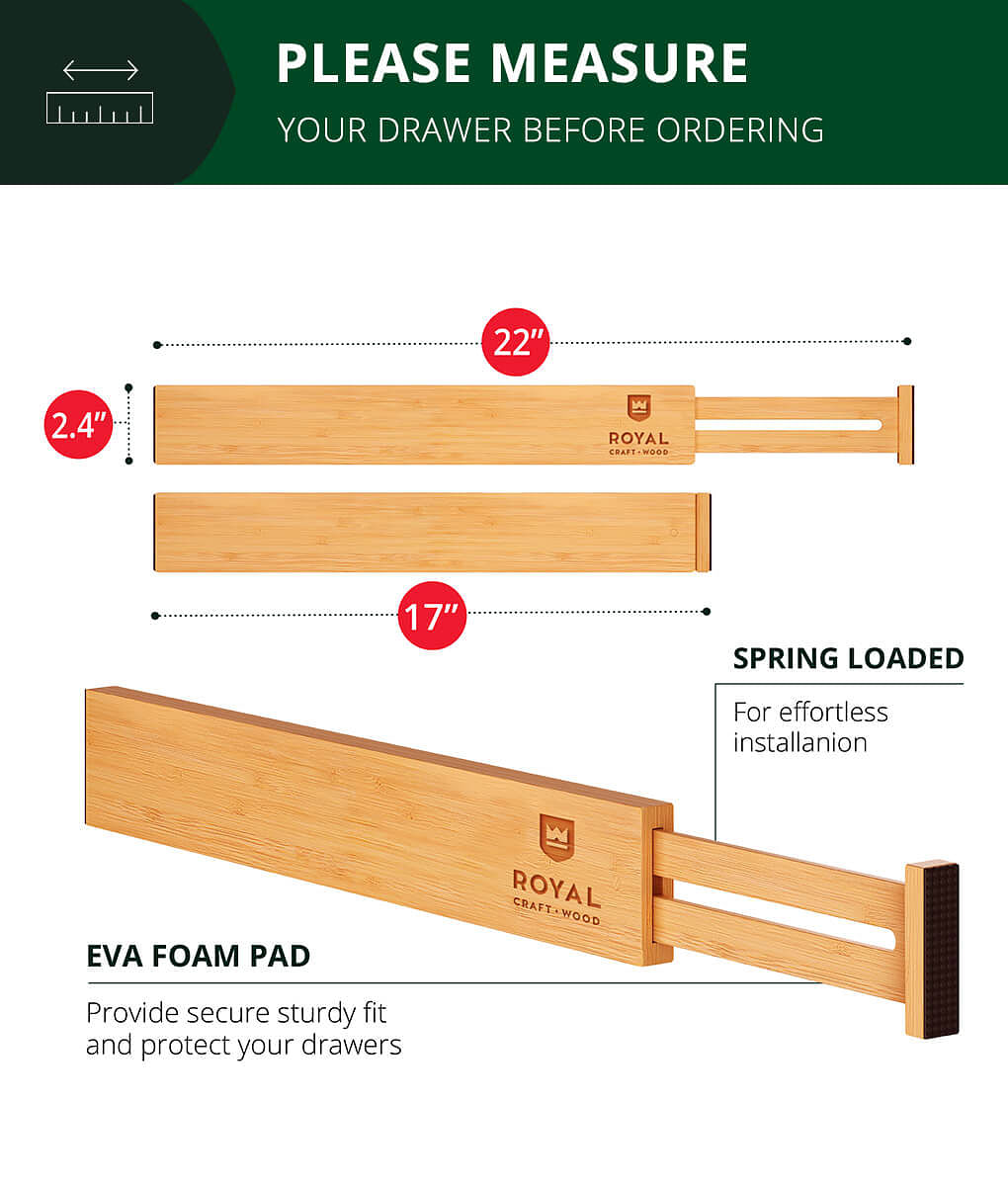 Expandable Drawer Dividers Set of 4 Natural Color by Royal Craft Wood