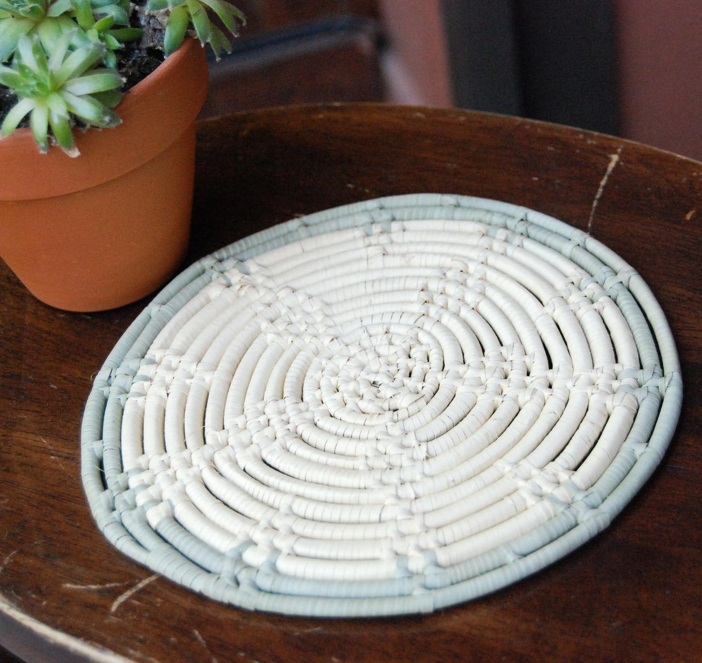 Round 8 inch Trivet with Sage Trim by 2nd Story Goods