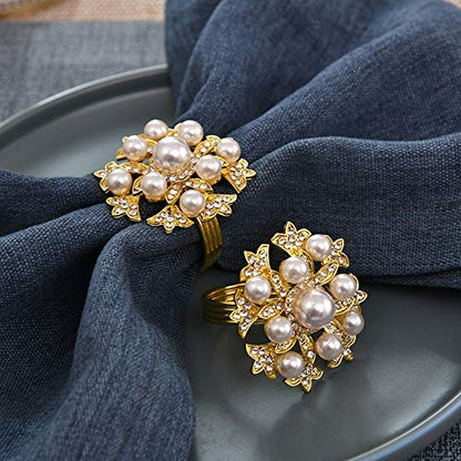 Napkin Rings in Gold Floral Pearl Design by Decozen