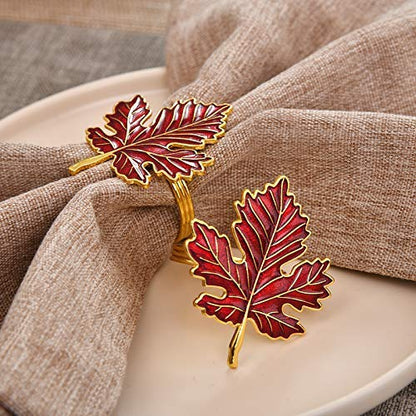 Napkin Rings in Gold Red Maple Leaf Design by Decozen