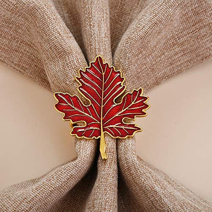 Napkin Rings in Gold Red Maple Leaf Design by Decozen