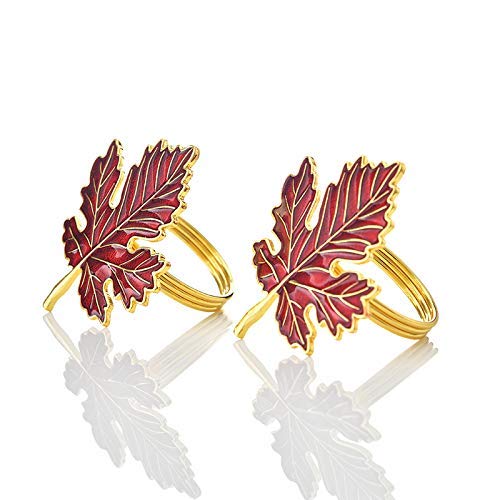 Napkin Rings in Gold Red Maple Leaf Design by Decozen