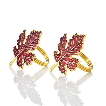 Napkin Rings in Gold Red Maple Leaf Design by Decozen