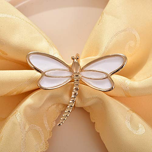 Napkin Rings in Gold White Dragon Fly Design by Decozen