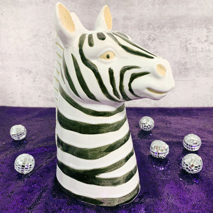 Zebra Vase Planter | 8.5" High Fabulous Ceramic Black and White Stripe Vase for Flowers or Plants by The Bullish Store