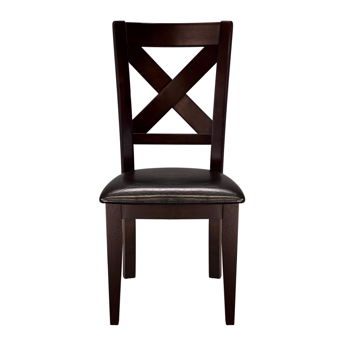 Warm Merlot Finish Set of 2 Side Chairs Leather-Look Brown Seat and X-back Design Durable Furniture