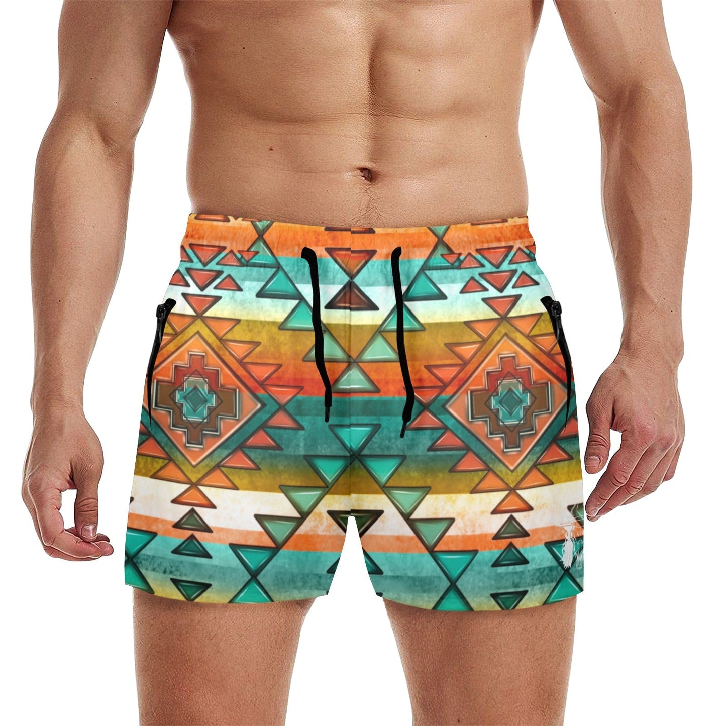 Mullet Cowboy Orange Aztec Beach Shorts by Baha Ranch Western Wear