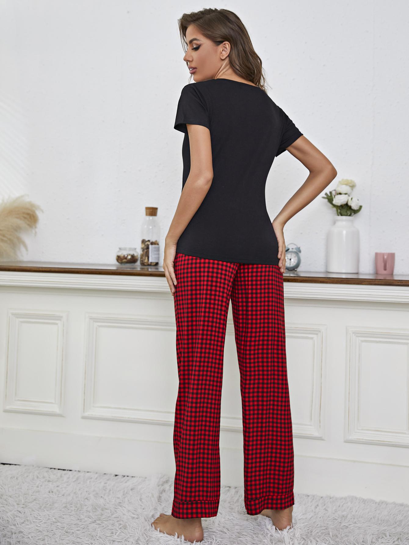 V-Neck Top and Gingham Pants Lounge Set by BlakWardrob