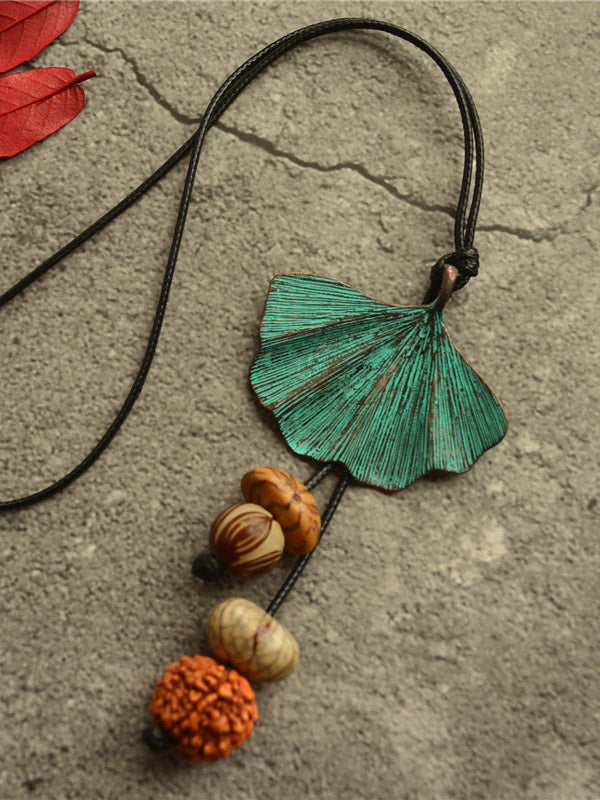 Vintage Wooden Beaded Leaf Shape Necklaces Accessories by migunica