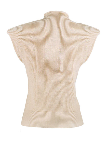 Casual Cap Sleeve Solid Color High-Neck Sweater Tops Pullovers by migunica