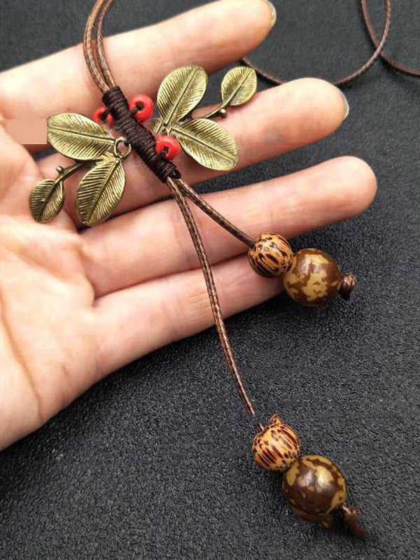 Vintage Handmade Wood Geometric Leaf Necklace by migunica