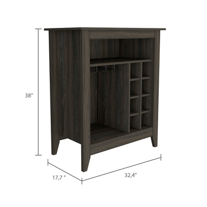 Bar Cabinet Castle, One Open Shelf, Six Wine Cubbies, Carbon Espresso Finish