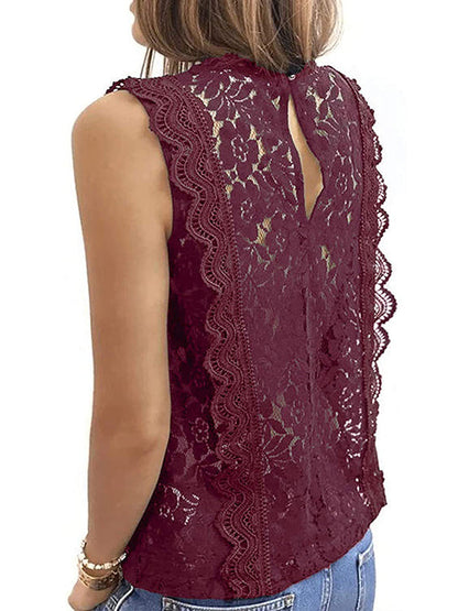 Original Lace Embroidered Solid Color Falbala Vest Top by migunica