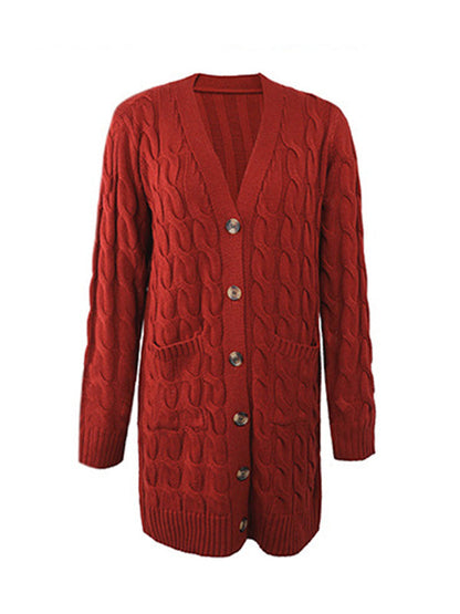 Urban Simple Loose Buttoned Solid Color Jacquard Cardigan Coat by migunica