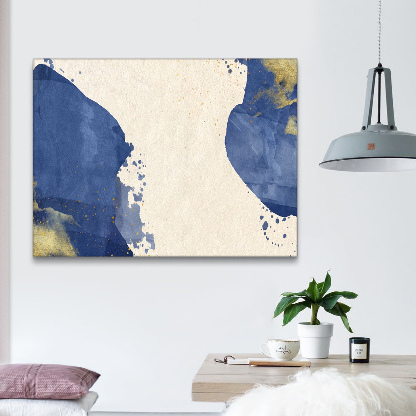 Framed Canvas Wall Art Decor Abstract Painting, Blue and White Color Decoration For Office Living Room, Bedroom Decor-Ready To Hang