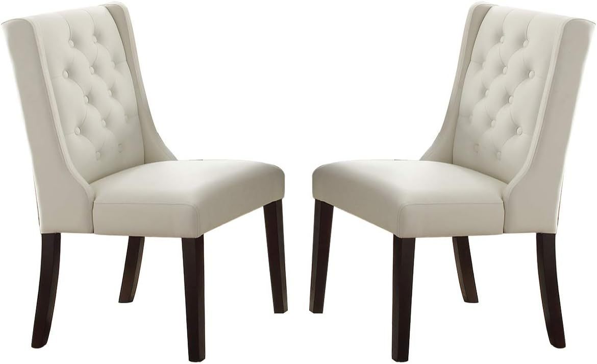 Modern Faux Leather White Tufted Set of 2 Chairs Dining Seat Chair