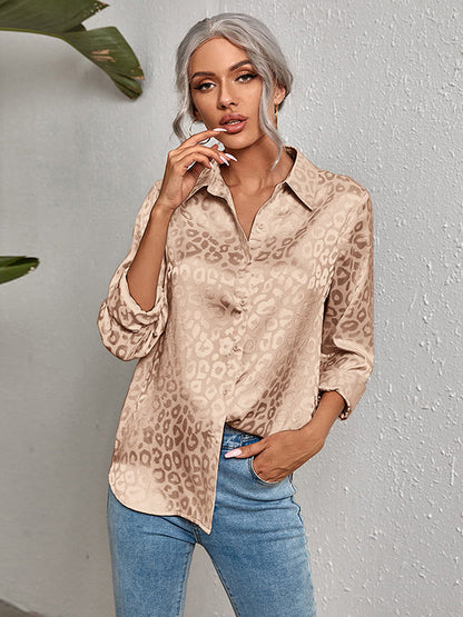 Urban Leopard Long Sleeves Lapel Blouse by migunica