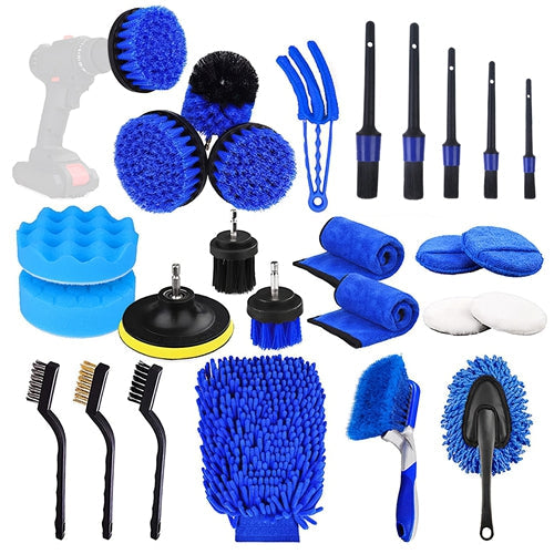 26Pcs Car Detailing Brush Kit Exterior Interior Car Cleaning Set Drill Brush Set Car Buffing Sponge Pads Kit for Cleaning Automobile Interior Exterior - Multi by VYSN