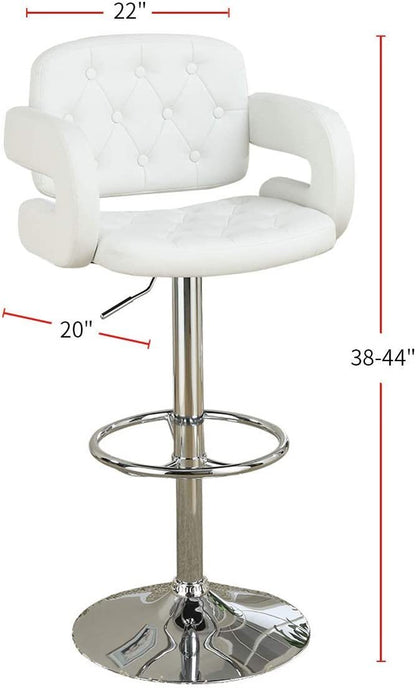 Classic Armrest Tufted White Faux Leather Upholstered Faux Leather Barstool / Chair Adjustable Height Swivel Kitchen Stools 1pc Chair