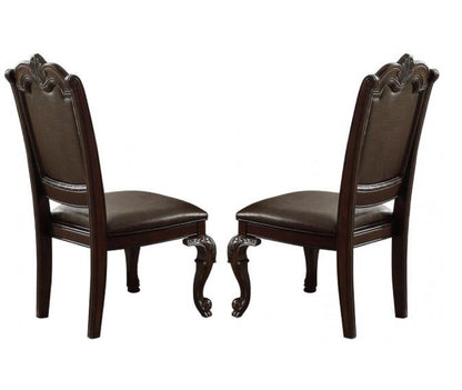 Beautiful Hand Carved Formal Traditional Dining Side Chair with Faux Leather Upholstered Padded Seat and Back Button Tufting Detail Dining Room Solid Wood Furniture Brown Espresso