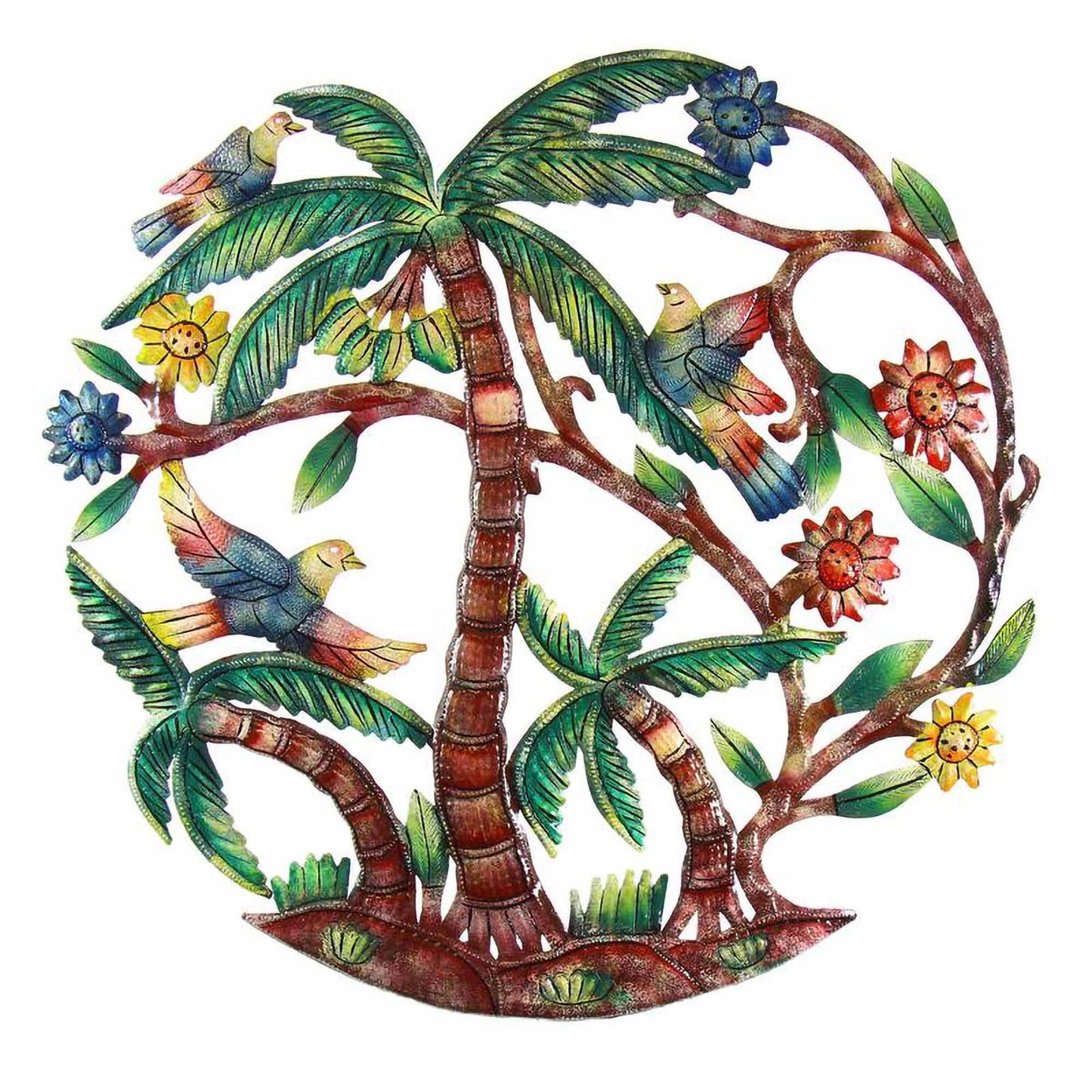 Palm Tree Scene Haitian Metal Drum Wall Art, 24" by Global Crafts Wholesale