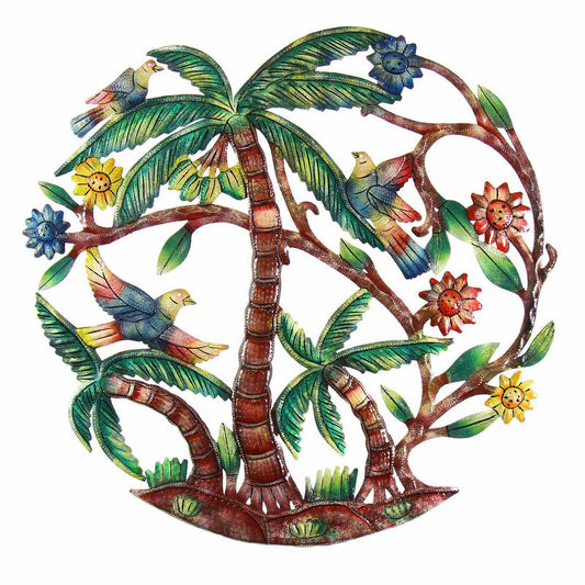 Palm Tree Scene Haitian Metal Drum Wall Art, 24" by Global Crafts Wholesale