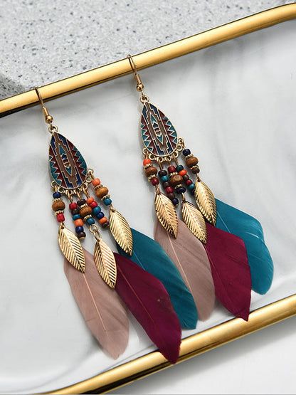 National Original 5 Colors Feather Tassels Beads Chains 6 Colors Earrings by migunica