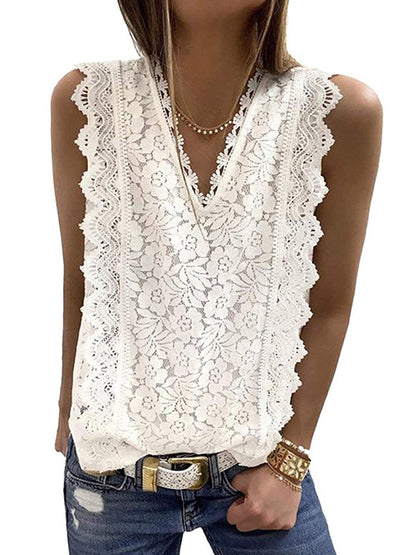 Original Lace Embroidered Solid Color Falbala Vest Top by migunica