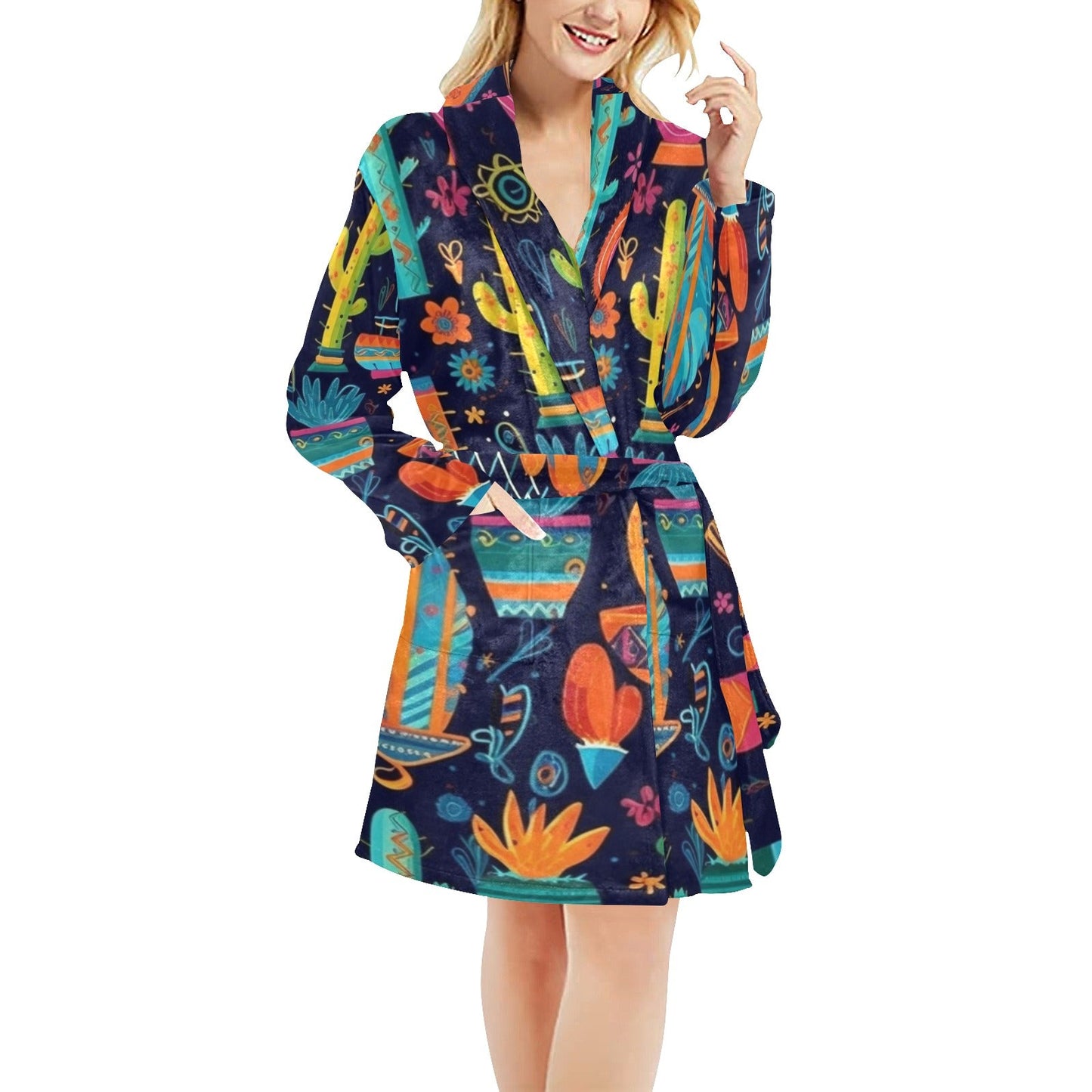 Crazy Cactus Lady Western Bath Robe by Baha Ranch Western Wear