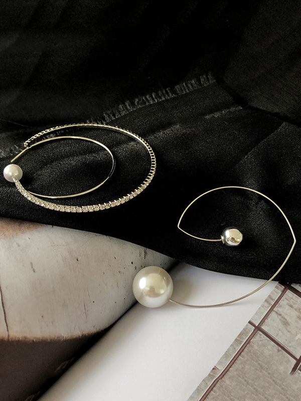 Original Irregular Geometric Pearls Rhinestone Earrings by migunica