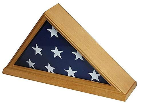 Solid Wood Memorial 5' x 9.5' Flag Display Case Frame for Burial/Funeral/Veteran Flag, (Oak Finish) by The Military Gift Store