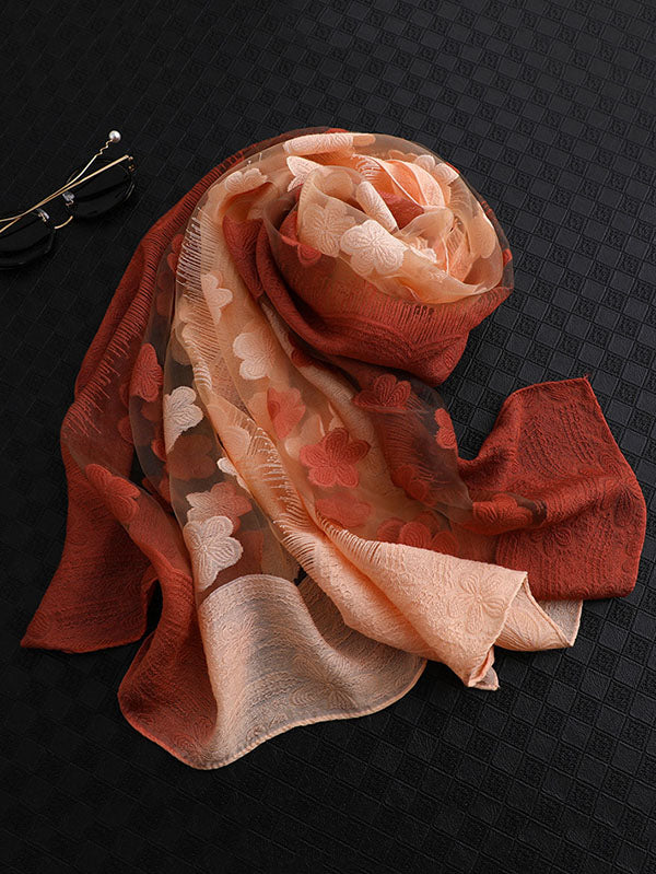 Original Floral Sun-Protection Silk Scarf by migunica