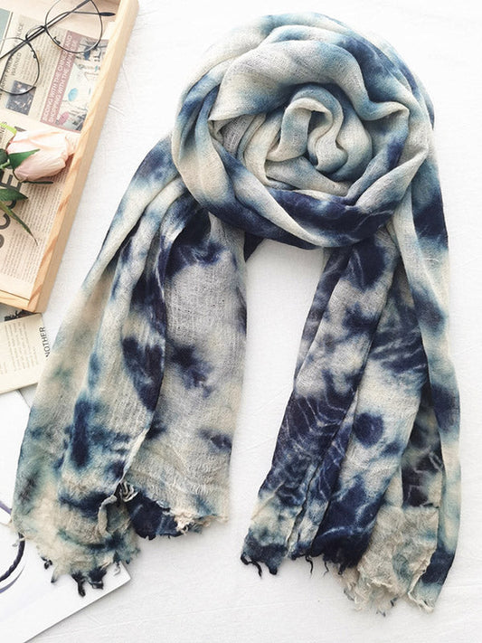 Vintage Tie-Dyed Fringed Scarf by migunica