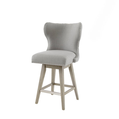 High Wingback Button Tufted Upholstered 27" Swivel Counter Stool with Nailhead Accent