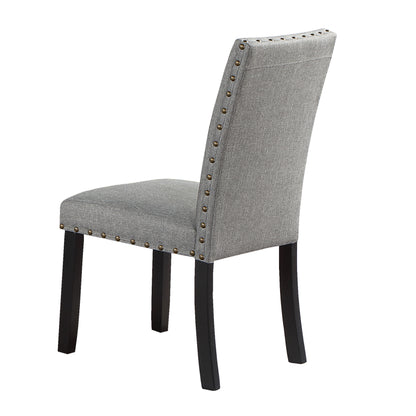 Grey Fabric Modern Set of 2 Dining Chairs Plush Cushion Side Chairs Nailheads Trim Wooden Chair Kitchen Dining Room