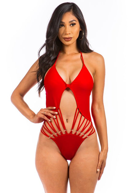 Solid Sexy String Hollow Out Monokini Swimsuit