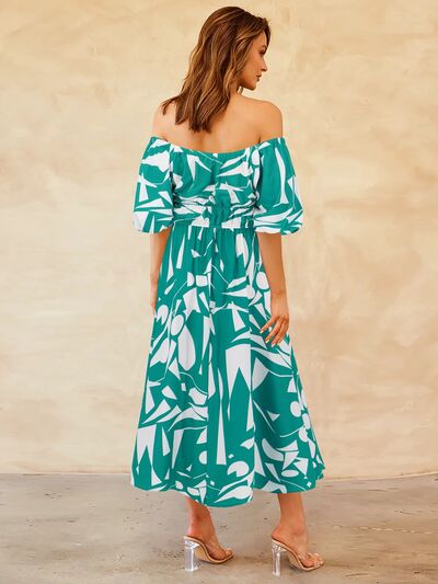 Printed Off-Shoulder Balloon Sleeve Dress by BlakWardrob