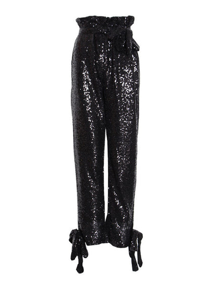 Original Loose Tied Solid Color Shiny Casual Pants Bottoms by migunica