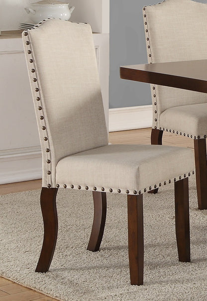 Classic Cream Upholstered Cushion Chairs Set of 2pc Dining Chair Nailheads Solid wood Legs Dining Room