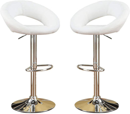 White Faux Leather Stool Adjustable Height Chairs Set of 2 Chair Swivel Design Chrome Base PVC Dining Furniture