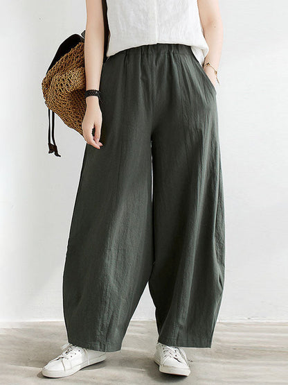 Wide Leg Loose Elasticity Solid Color Casual Pants Bottoms by migunica