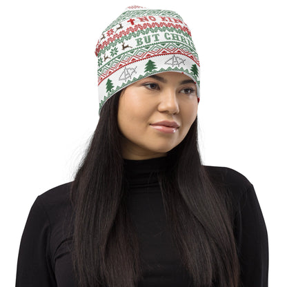 No King but Christ Ugly Christmas All-Over Print Beanie by Proud Libertarian