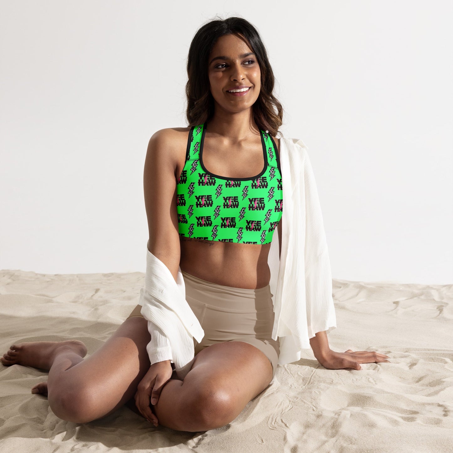 Neon Yeehaw Padded Sports Bra by Baha Ranch Western Wear