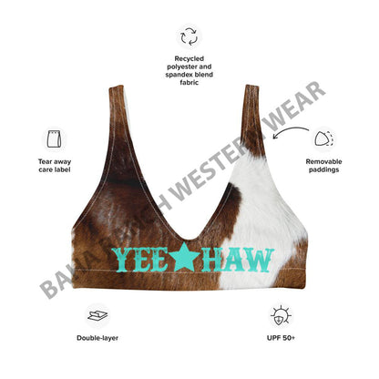 Yeehaw Brown Cow Print Bikini Top by Baha Ranch Western Wear