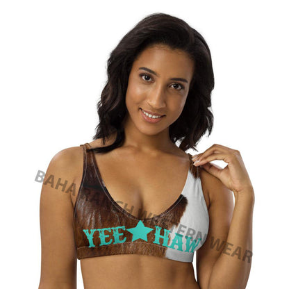 Yeehaw Brown Cow Print Bikini Top by Baha Ranch Western Wear