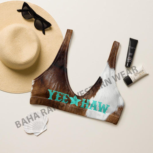 Yeehaw Brown Cow Print Bikini Top by Baha Ranch Western Wear