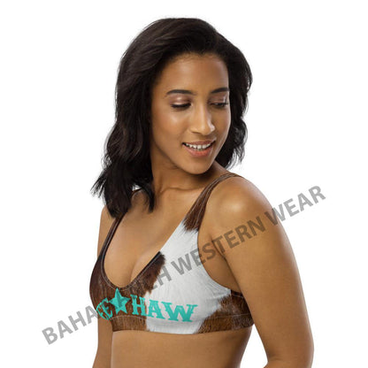 Yeehaw Brown Cow Print Bikini Top by Baha Ranch Western Wear