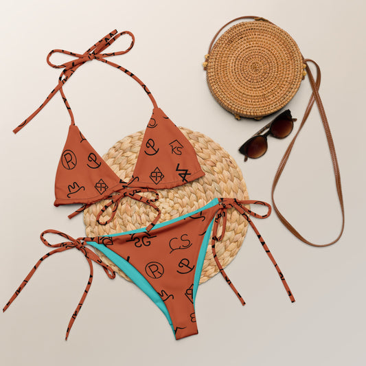 Yeehaw Brown Cattle Brand String Bikini by Baha Ranch Western Wear