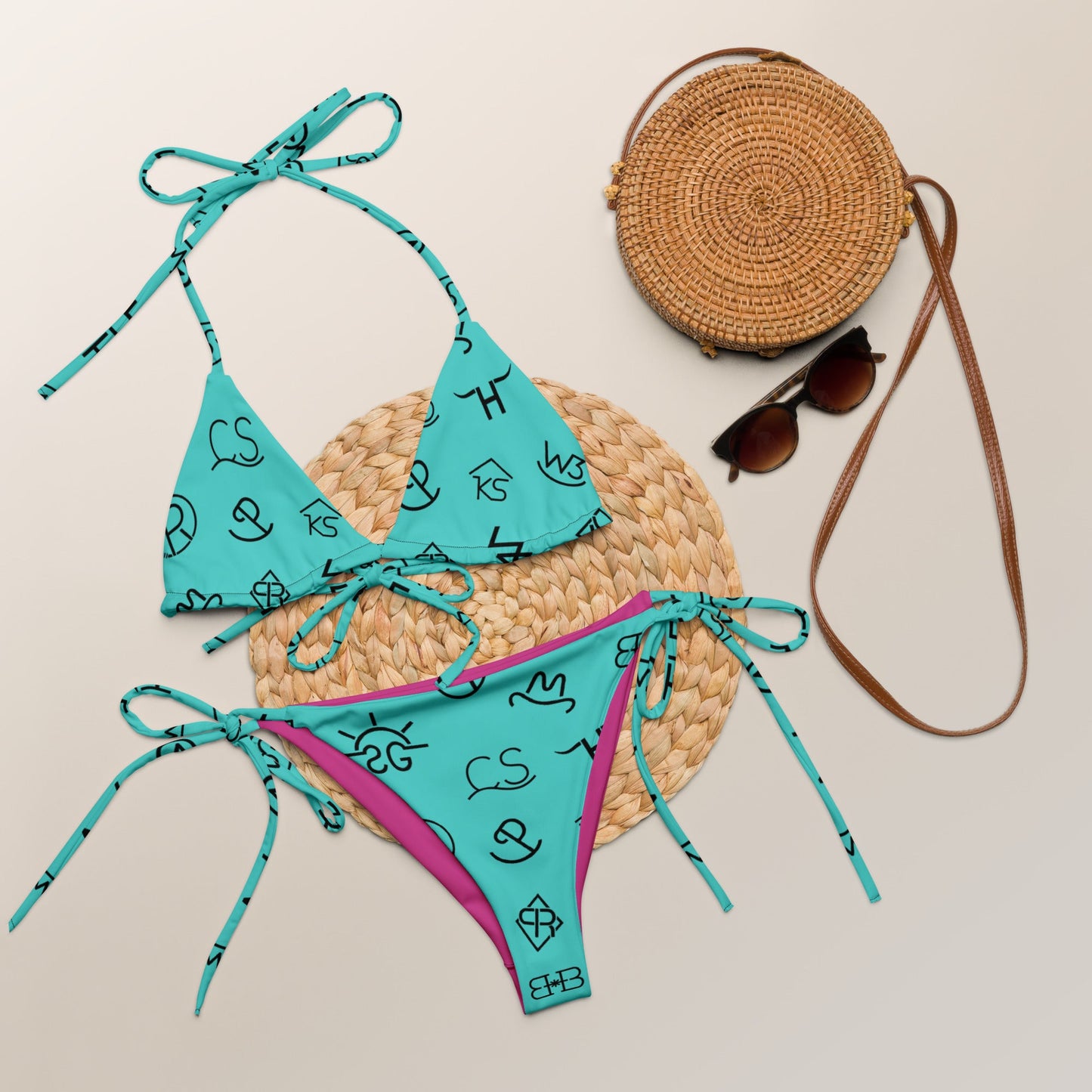 Yeehaw Turquoise Cattle Brands String Bikini by Baha Ranch Western Wear